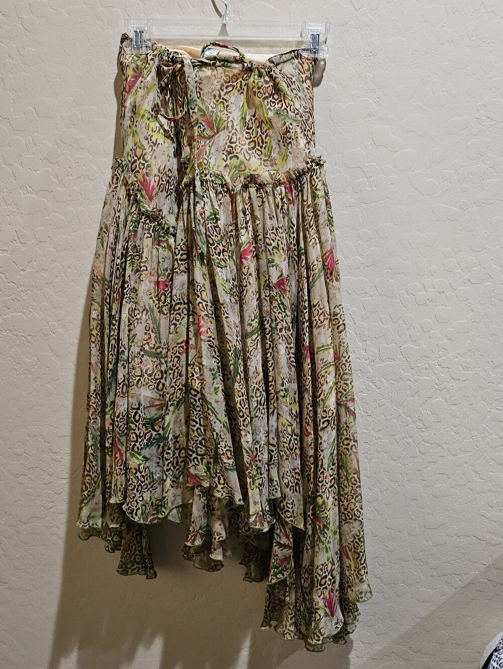 Flowy Animal-Print Maxi Skirt with Green & Pink Accents